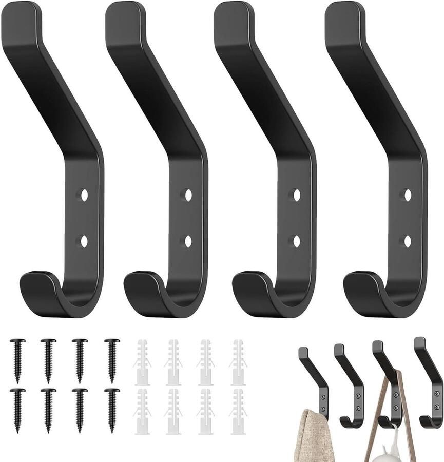 Allecto Premium Moderne Kapstokhaakjes 4 stuks Wandkapstok Dubbele Kapstokhaakjes Handdoekhaakjes Kapstokhaakjes Metaal inclusief Schroeven Kapstokhaakjes Badkamer Slaapkamer Bureau