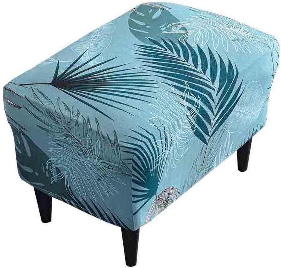 Smoakez Ottomaanse Cover Rechthoek Polyester Spandex Stretch Voetbank Slipcover Kruk Protector Elastische Onderkant Stofdicht Verwijderbare Wasbare Voetsteun Pouffe Covers Lake blue blaadjes