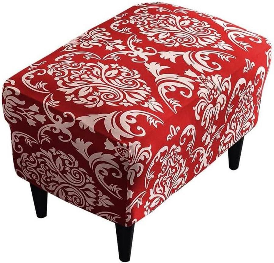 Allecto Premium Rechthoekige Ottomaanse hoes van polyester Spandex met barokke stijl Stofdichte afneembare wasbare krukbeschermer