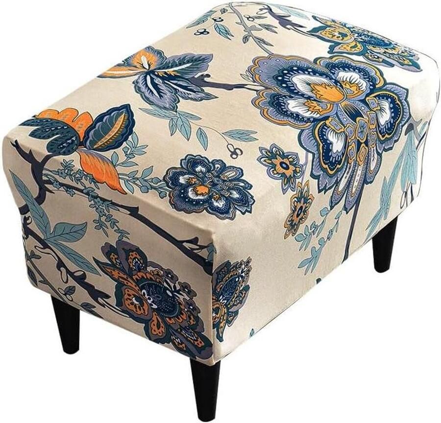 Smoakez Rechthoekige Ottomaanse hoes van polyester en Spandex Elastische stofdichte krukbeschermer met afneembare wasbare cover Voetsteun Pouffe Covers (maïskapperbloem)