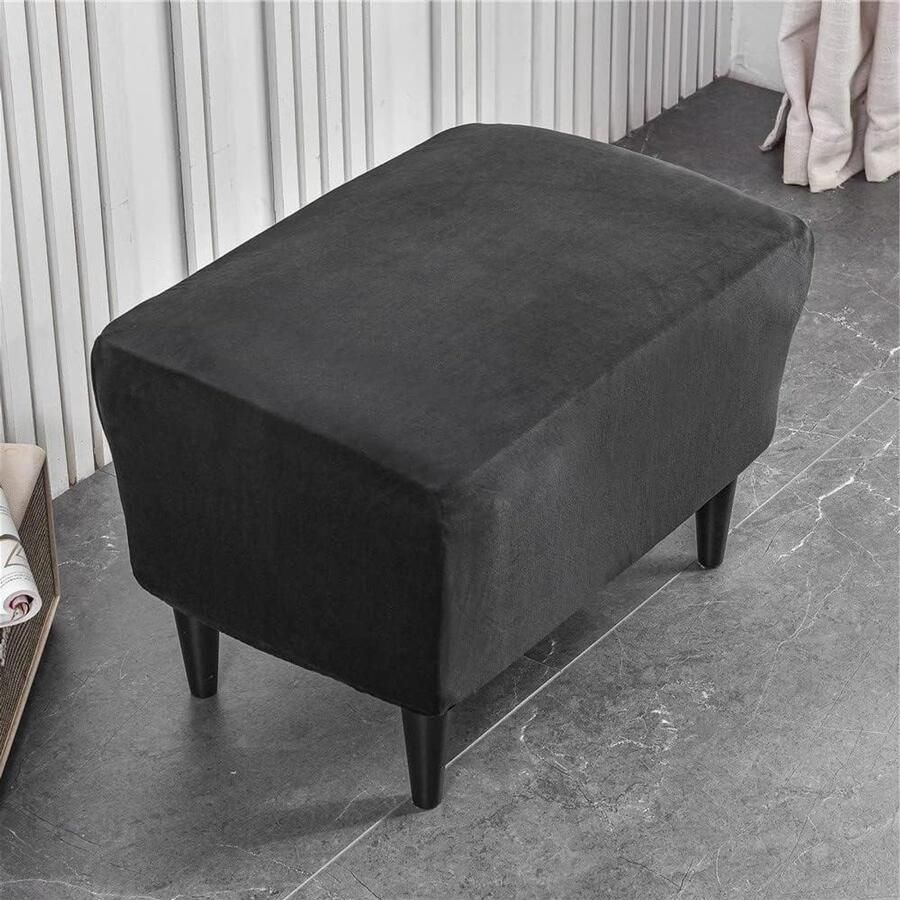 Smoakez Rechthoekige Ottomaanse voetenbankhoes van fluweel met spandex stretch Krukbeschermer Elastische onderkant Stofdicht Wasbaar Voetensteun Poefhoezen Zwart 1 stuk
