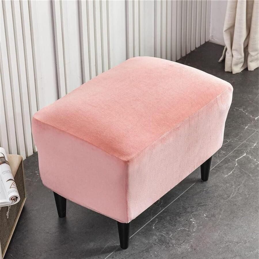 Smoakez Rechthoekige Ottomaanse voetenbankhoes van fluweel roze stofdicht en wasbaar