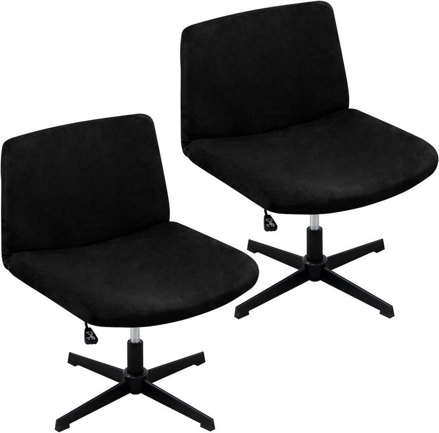 Set van 2 fluwelen stoelhoezen voor bureaustoel zonder armleuningen stretch zwart draaibare kapstoelhoezen met gekruiste poten voor thuis en kantoor