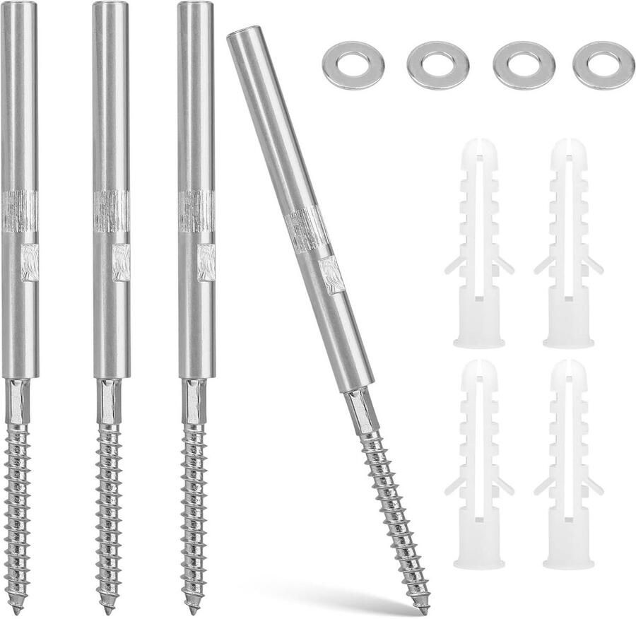 Allecto Premium Pack van 4 Onzichtbare Plankhouders Diameter 10 x 100 mm Zwevende Plankhouder met Ringen en Pennen Geschikt voor Woonkamer Keuken Slaapkamer