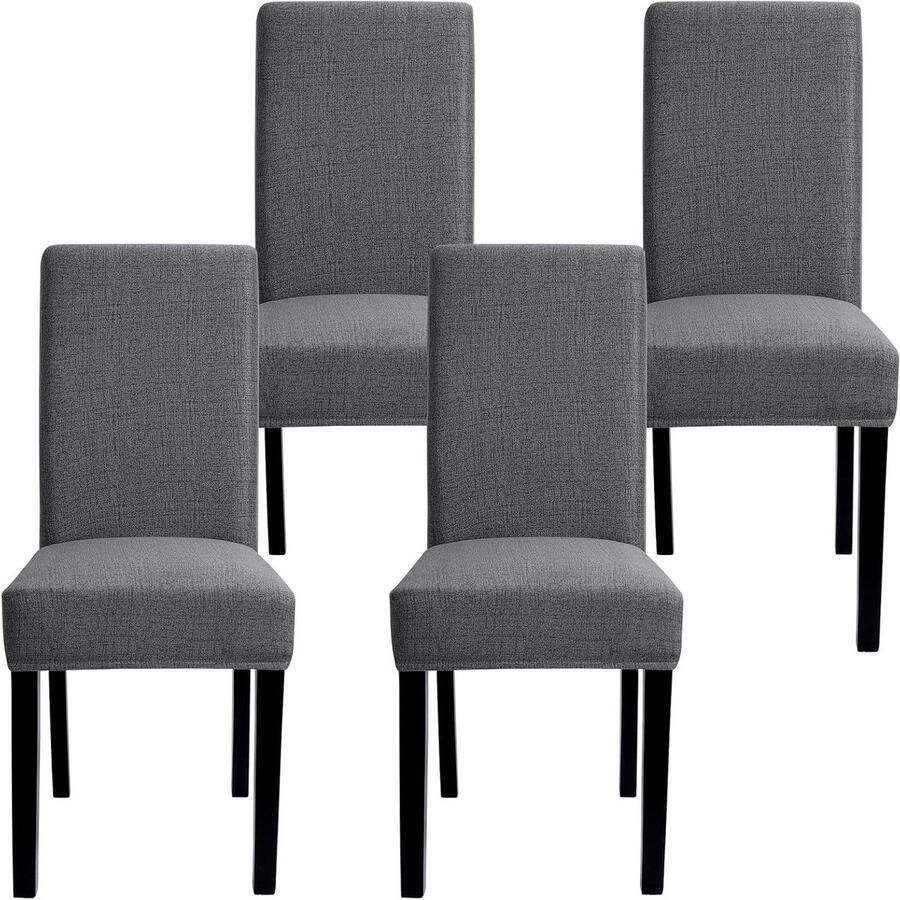 Smoakez Stretch Stoelhoezen Set van 4 Eetkamerstoelen Afneembaar en Wasbaar Universeel Geschikt voor Eetkamer Hotel Restaurant en Bruiloft Linnen Zwart