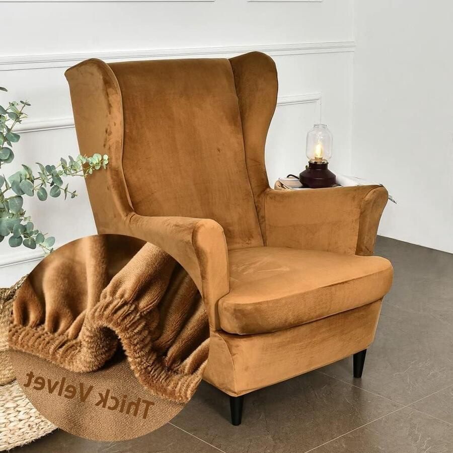 Smoakez Stretch vleugelstoelhoezen in effen kleur voor stoelbescherming in lichtbruin geschikt voor fauteuils in woonkamer slaapkamer of hotel