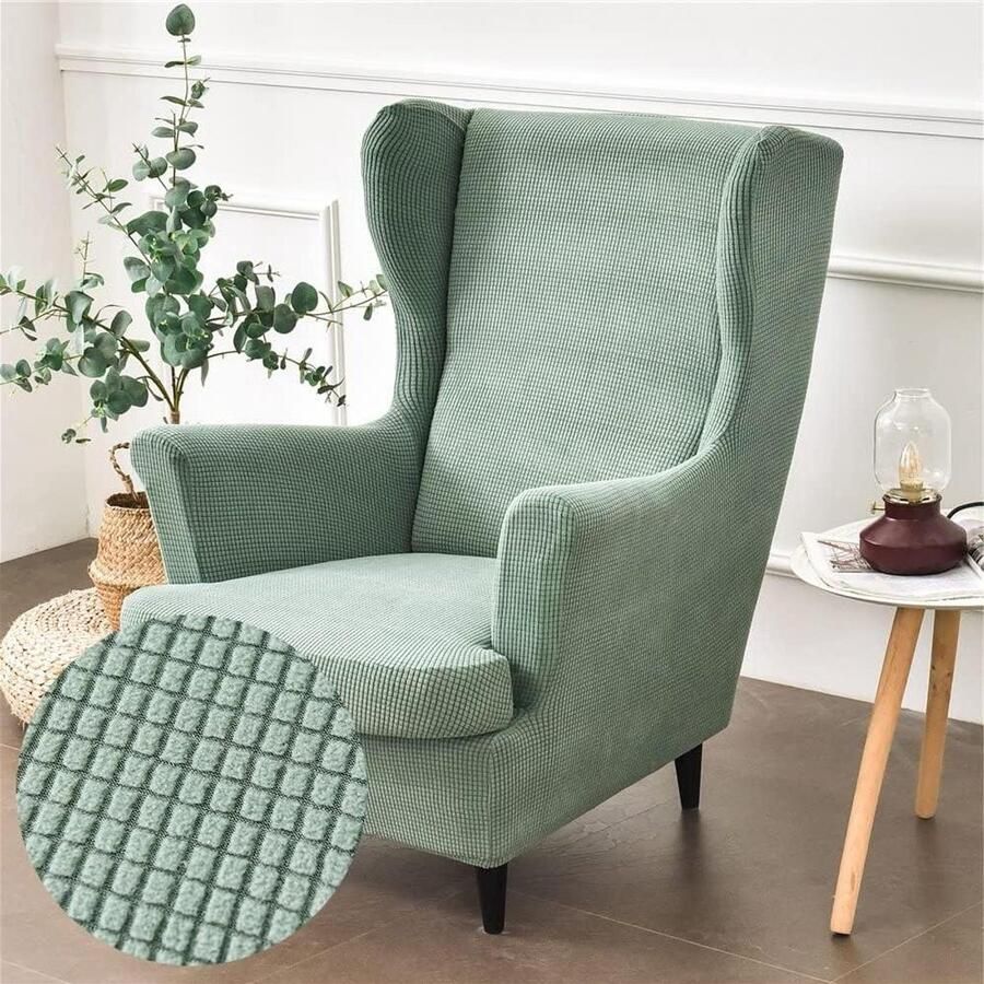 Smoakez Stretch vleugelstoelhoezen Modieuze effen kleur Fluwelen bankhoes Meubelbeschermer Groen (Matcha) Woonkamer Slaapkamer Hotel