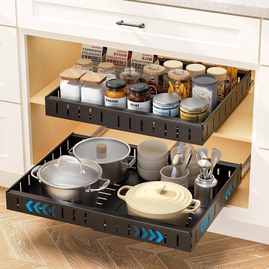 Smoakez Telescopische lade organizer voor kast zwart Geen boren of spijkers nodig