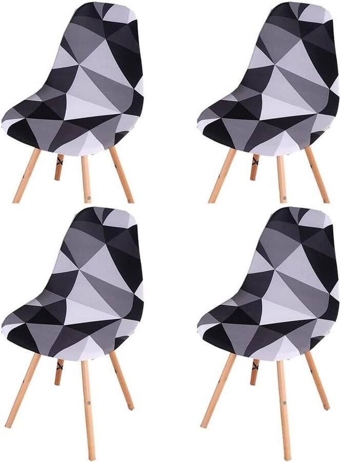 Smoakez Universele Scandinavische stretch stoelhoezen voor eetkamerstoelen Set van 4 Zwart driehoek design Verwijderbaar en wasbaar Geschikt voor keuken slaapkamer woonkamer en lounge