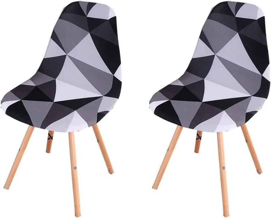 Smoakez Universele stretch eetkamerstoelhoezen voor armloze stoelen wasbaar zwart driehoek design keuken slaapkamer woonkamer set van 2