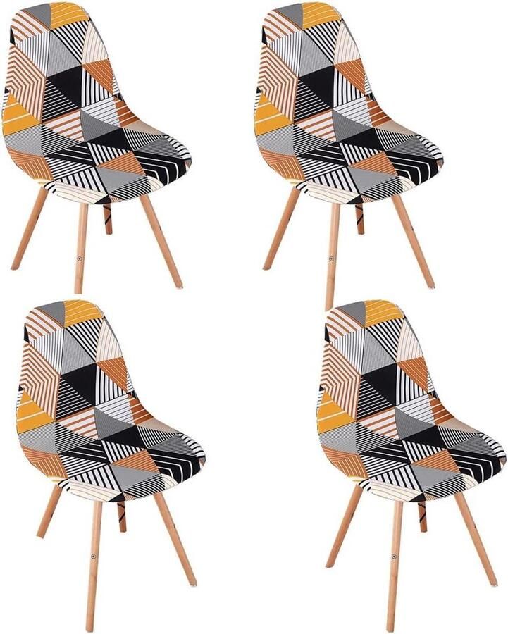 Smoakez Universele armloze eetkamerstoelhoezen voor keuken en woonkamer Set van 4 Gestreepte driehoek print