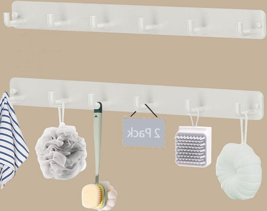 Allecto Premium Roestvrij stalen garderobehaken set van 2 voor woonkamer keuken slaapkamer badkamer Multifunctionele kledinghaken met 7 haken Wandgarderobe in wit Praktische opbergoplossing Duurzaam materiaal