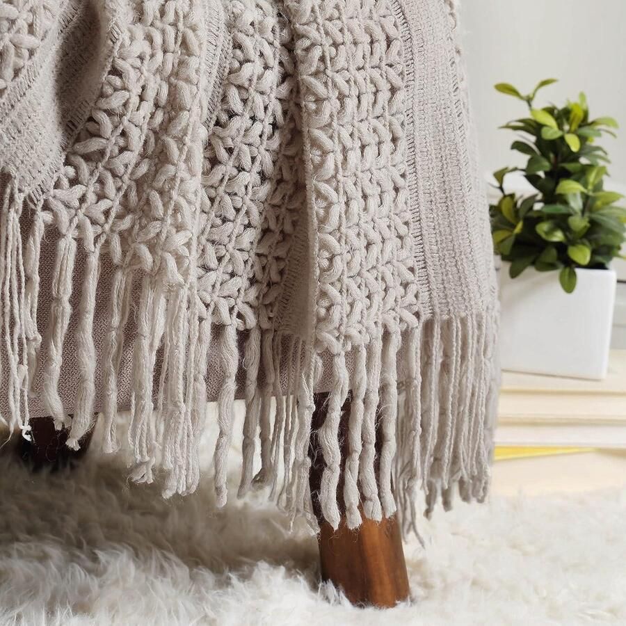 Smoakez Woondecoratie sierdeken voor bank sofa stoel zacht warm behaaglijk lichtgewicht reis deken kerstcadeau taupe 127 x 152 cm