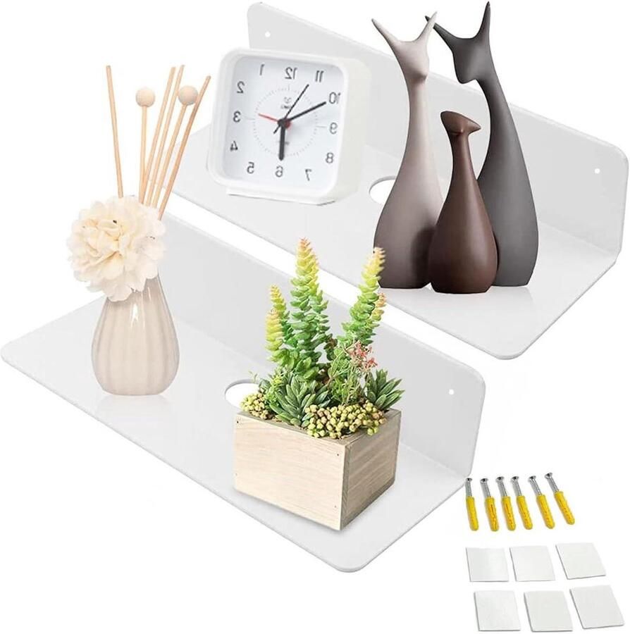 Smoakez Zwevend rek wandrek zonder boren Uitbreidbaar acryl wandplank wit 2 stuks voor slaapkamer woonkamer badkamer Keuken plank Decoratieve slaapkamer wandplank