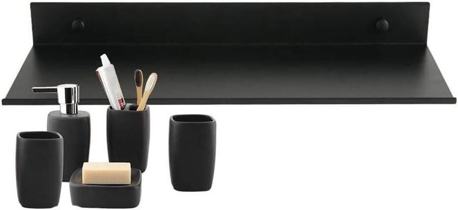 Allecto Premium Zwevend badkamer wandrek van mat zwart aluminium Robuust en elegant Cosmetica opbergrek (30 cm)
