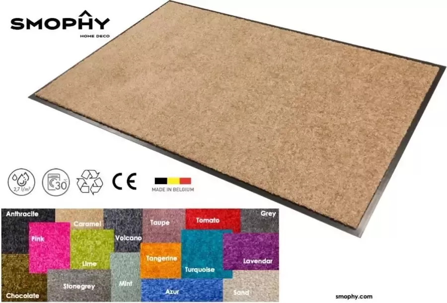 Smophy Home Wash & Clean vloerkleed entree mat voor professioneel gebruik droogloop kleur Caramel machine wasbaar 30° 180 cm x 120 cm