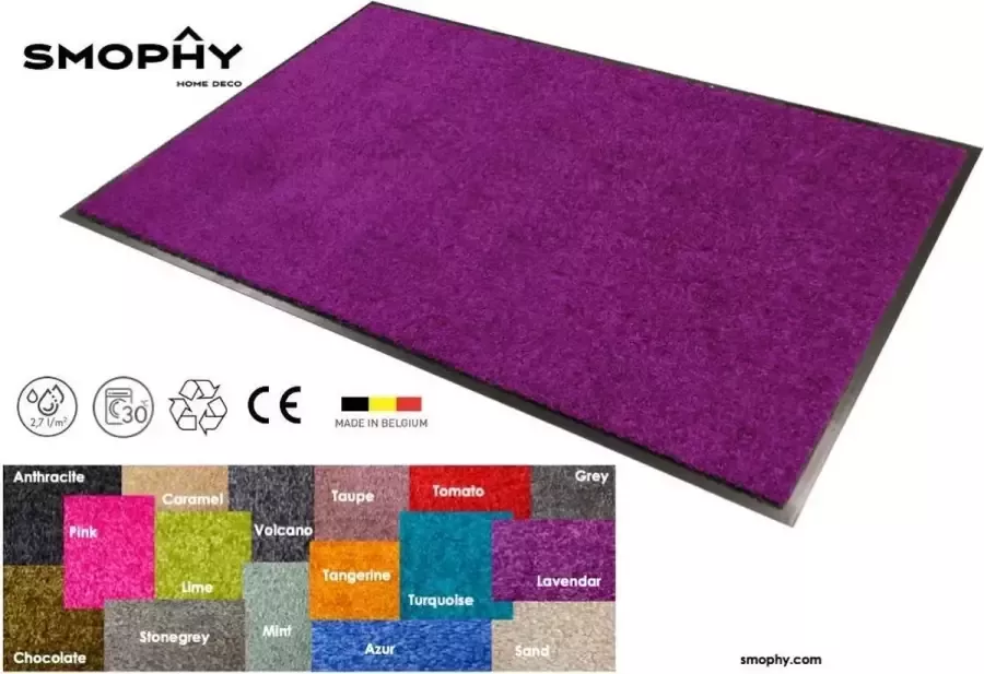 Smophy Home Wash & Clean vloerkleed entree mat voor professioneel gebruik droogloop kleur Lavendar machine wasbaar 30° 180 cm x 120 cm