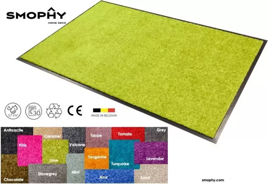 Smophy Home Wash & Clean vloerkleed entree mat voor professioneel gebruik droogloop kleur Lime machine wasbaar 30° 180 cm x 120 cm