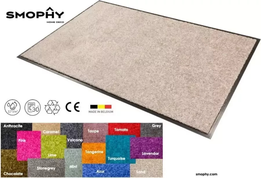 Smophy Home Wash & Clean vloerkleed entree mat voor professioneel gebruik droogloop kleur Sand machine wasbaar 30° 180 cm x 120 cm