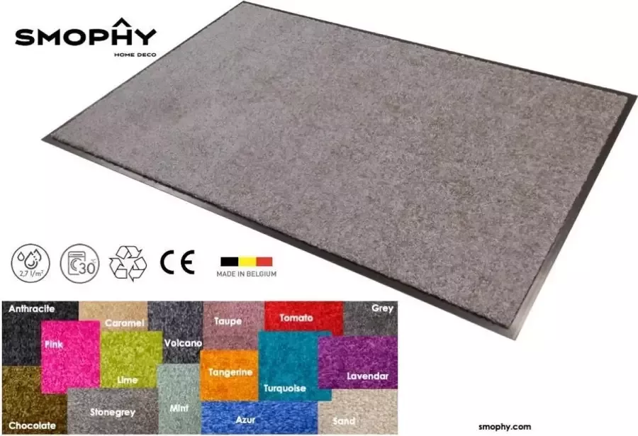 Smophy Home Wash & Clean vloerkleed entree mat voor professioneel gebruik droogloop kleur Stonegrey machine wasbaar 30° 180 cm x 120 cm