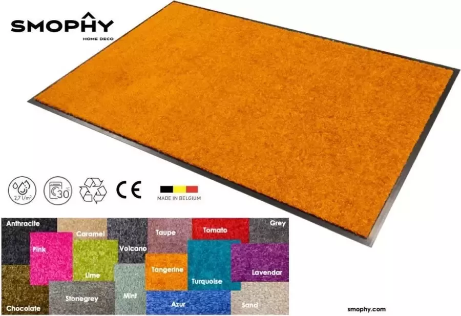 Smophy Home Wash & Clean vloerkleed entree mat voor professioneel gebruik droogloop kleur Tangerine machine wasbaar 30° 180 cm x 120 cm