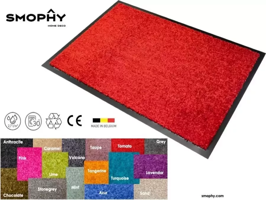 Smophy Home Wash & Clean vloerkleed entree mat voor professioneel gebruik droogloop kleur Tomato machine wasbaar 30° 180 cm x 120 cm