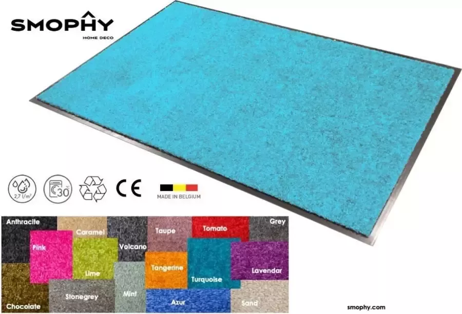 Smophy Home Wash & Clean vloerkleed entree mat voor professioneel gebruik droogloop kleur Turquoise machine wasbaar 30° 180 cm x 120 cm