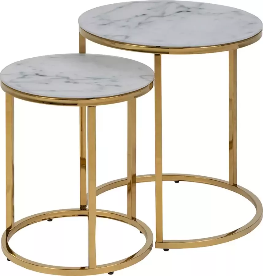 SMUK Bijzettafel Set Ø 35 Ø 45 cm Saga Wit Marmer Goud