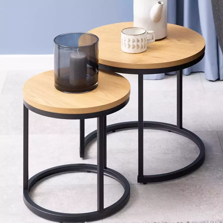 SMUK Bijzettafel Set Rowan Hout Ø 35 cm Ø 45 cm