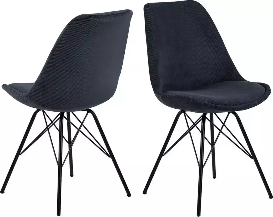 SMUK Ribstof Eetkamerstoel Erina Donker Blauw 2 Stuks - Foto 2