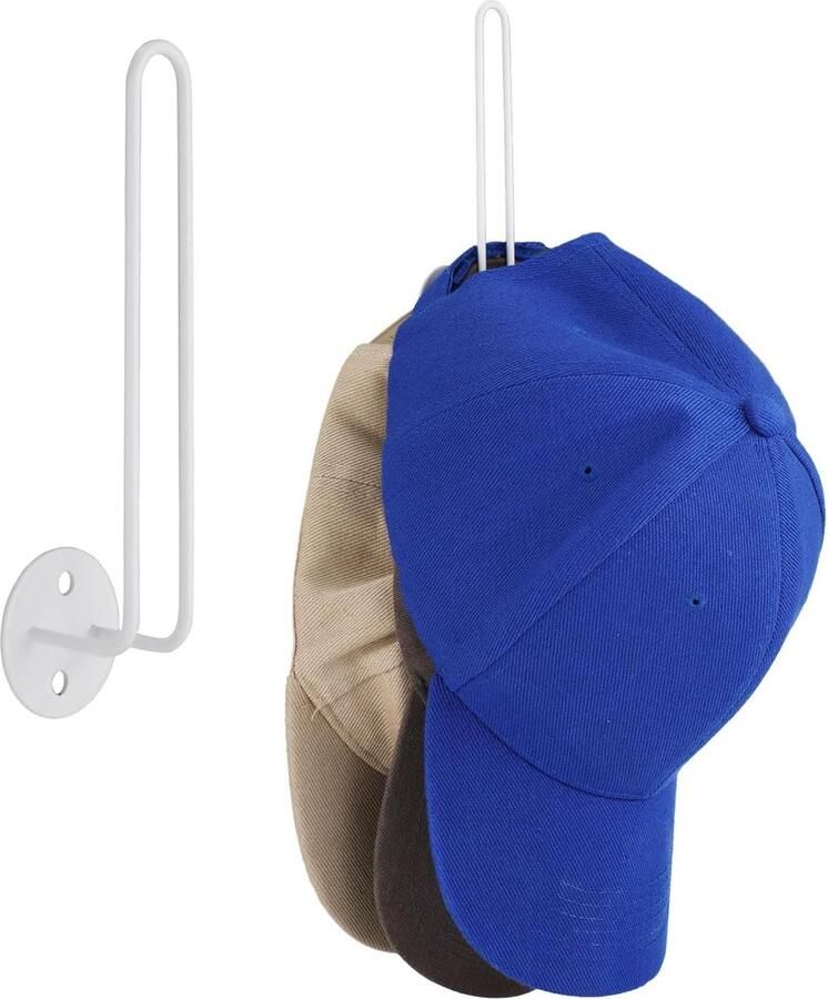 SNQ 2 stuks Hoedenrekken voor Baseball Caps Metalen Kap Organisator Hoedenopslag Houder Hoed Ophanghaken Wandmontage Kaphanger voor Deur Slaapkamer Kast Muur Geboord om weer te Geven (Wit)