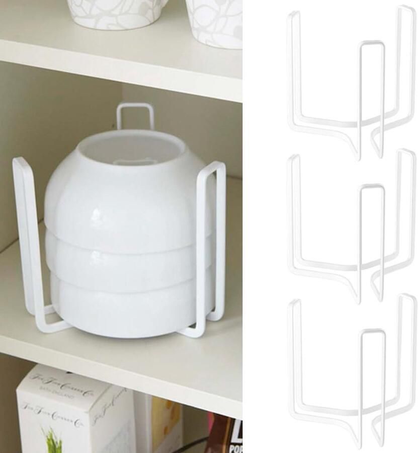 SNQ 3 stuks Afwasrek Voor kommen met een diameter van 6 5 inch Opbergrek Voor keukenladen aanrechtbladen kasten planken keukenkastjes Wit