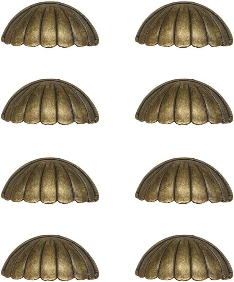 SNQ Antieke handgreep Schelpvorm 32 × 76 mm 8 stuks Metalen ladegreep Vintage Voor kasten meubelladen kledingkasten Brons