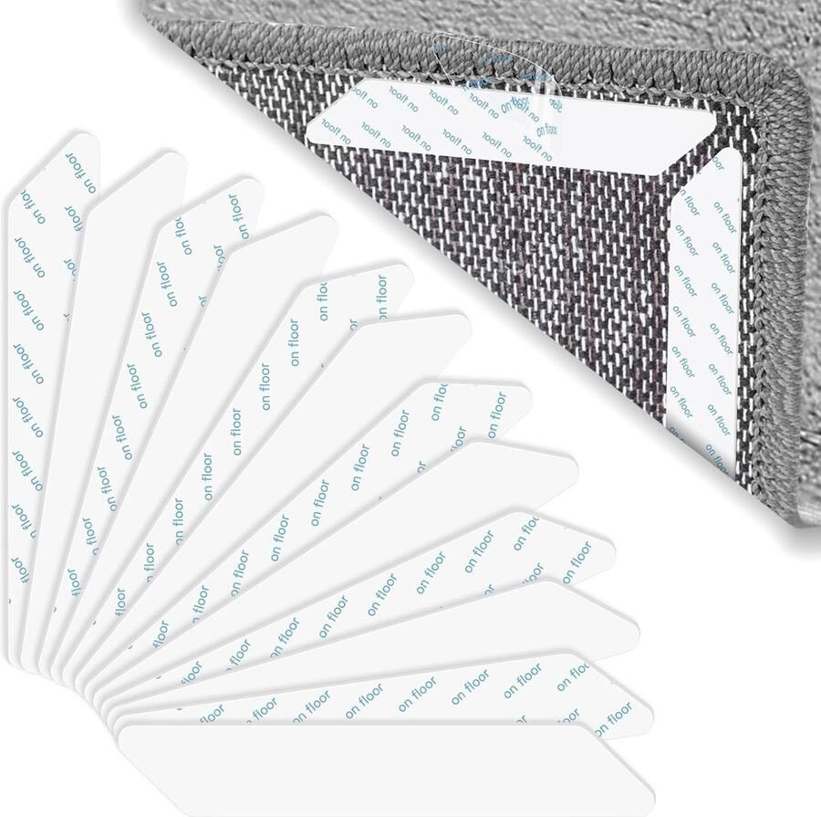 SNQ Dubbelzijdige tape 12 stuks 18 1 × 15 5 × 3 cm Parallellogramvorm Zelfklevend Herbruikbaar Afwasbaar Verwijderbaar Antislip tapijttape Dubbelzijdig Geschikt voor hardhouten vloeren tegels en tapijten Wit