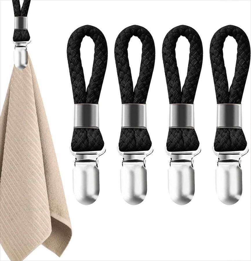 SNQ Handdoekklemmen 4 Stuks Handdoekhaken Geen Boren Nodig Theedoekhaken Voor Keuken Badkamer Balkon Kasten