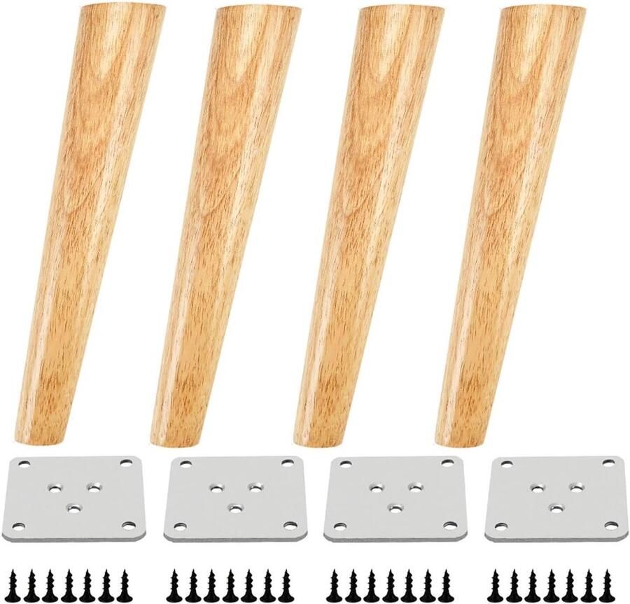SNQ Houten meubelpoten 20×5 7×3 8 cm 4 stuks Massief taps toelopend Houten bankpoten Vervangende meubelpoten Kastpoten met montageplaat Eiken