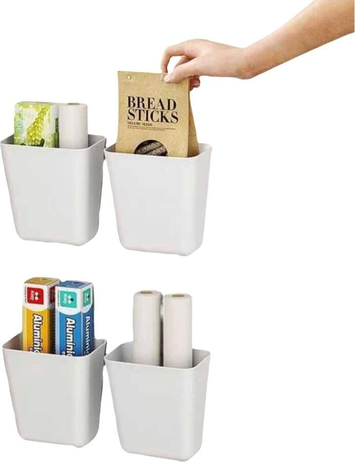 SNQ Kast opbergmand Keukenkastdeurorganizers Zelfklevende wandorganizers voor kasten badkamers en koelkasten 4 stuks Wit