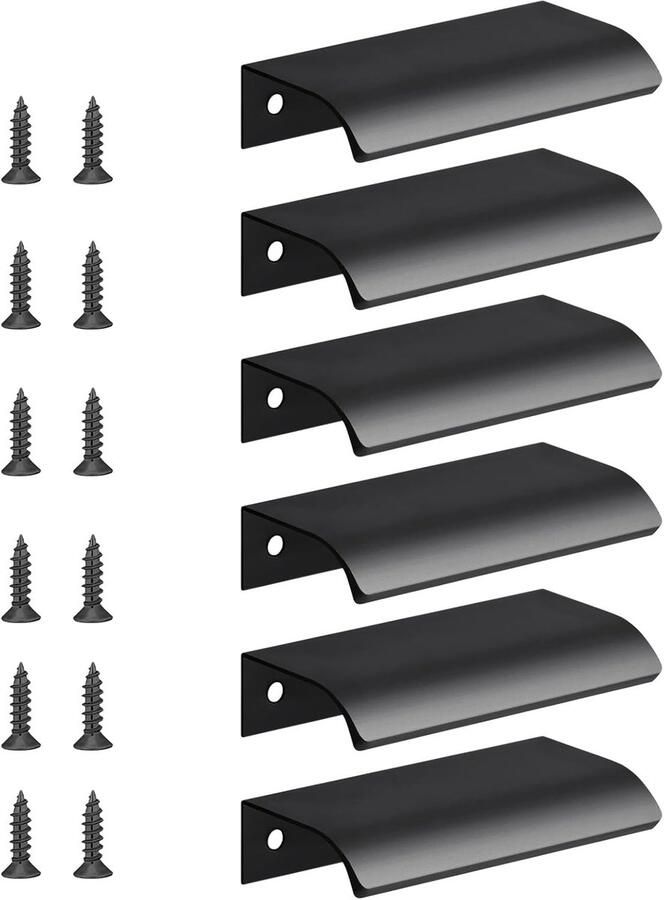 SNQ Kastgreep Verborgen 6 stuks 80 mm met schroeven Voor binnen- en buitendeuren kasten ladekasten Zwart