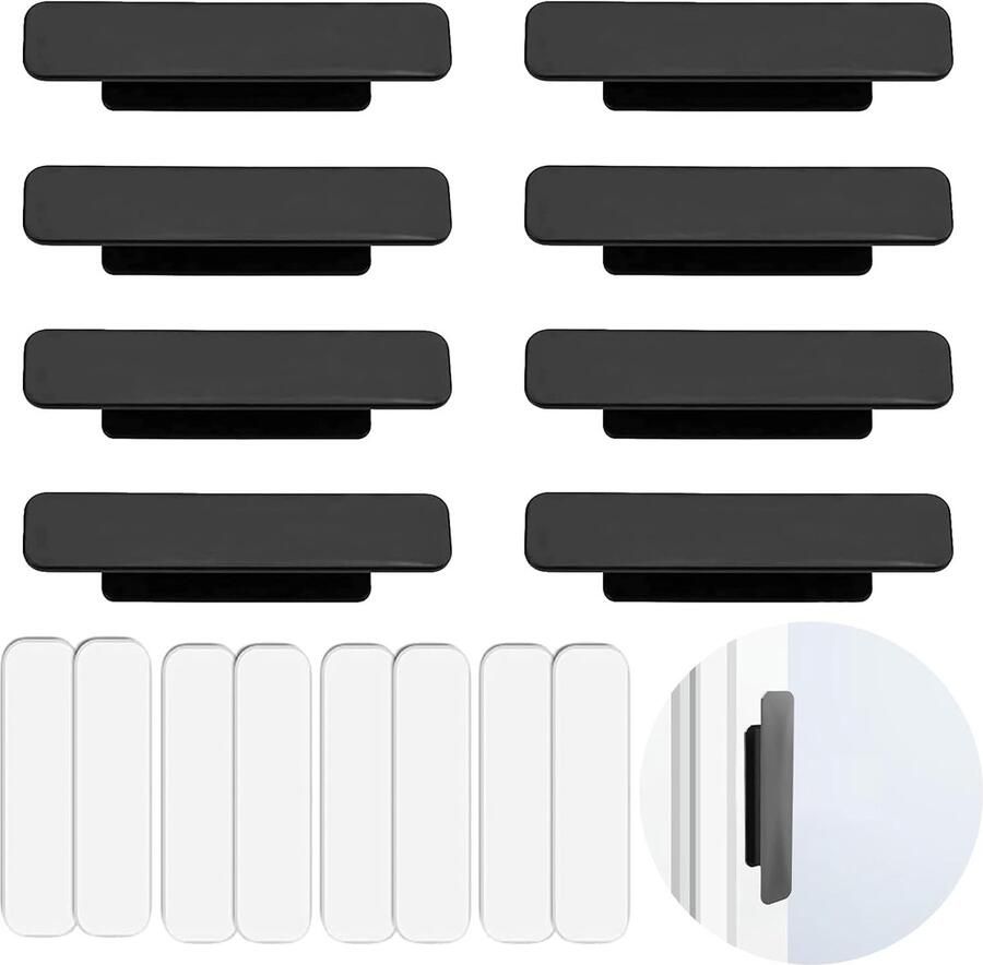 SNQ Keukengrepen Zelfklevende meubelgrepen 8 stuks 11 × 2 3 × 0 1 cm Voor deuren ramen kasten laden koelkasten Zwart
