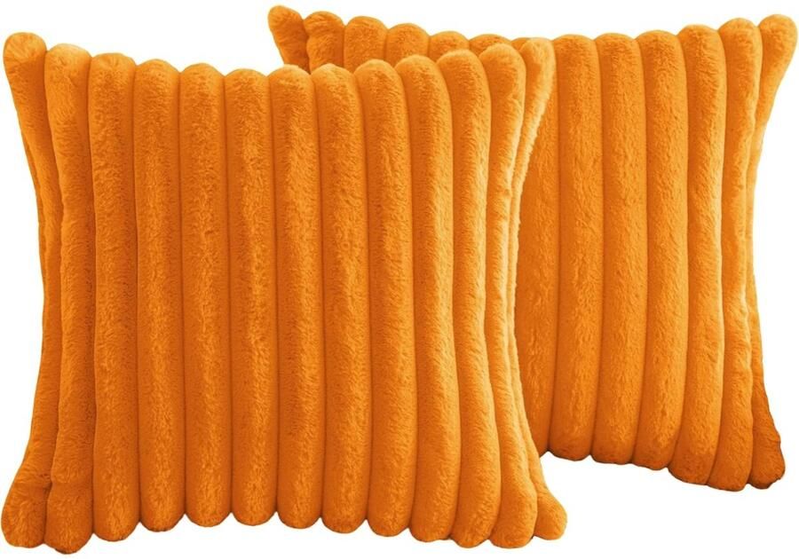 SNQ Kussenslopen 2 stuks Pluche kussenslopen Zacht Pluizig Gestreepte randen Voor banken slaapkamers Oranje Kussenslopen