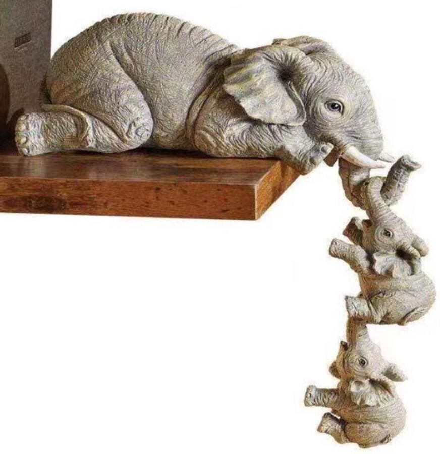SNQ Olifanten Beeldje 3-Delig Olifanten Decoratie Olifanten Decoratie Wandplank Decoratie Twee Baby's Hangend Aan Moeder