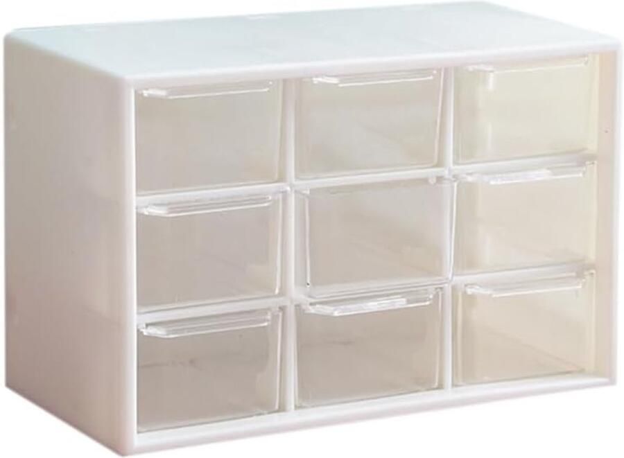 SNQ Opbergdoos 18 × 11 8 × 9 7 cm 9 lades Minilade-stijl Bureau-opbergdoos Geschikt voor kantoor school woonkamer en slaapkamer Wit
