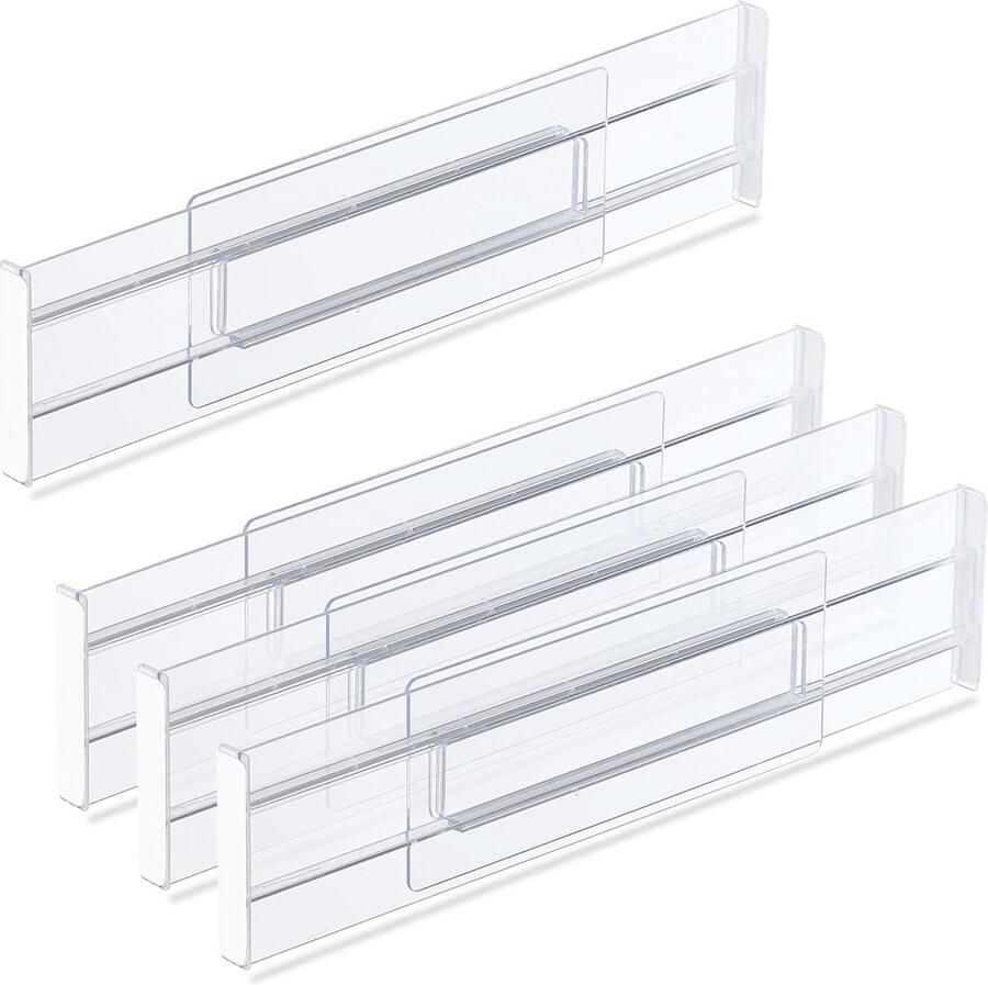 SNQ Organizers Ladeverdelers Kunststof 4-pack Verstelbaar 8 2 cm hoog uitbreidbaar van 31 5-54 8 cm Keukenladeverdelers voor kleding Transparant