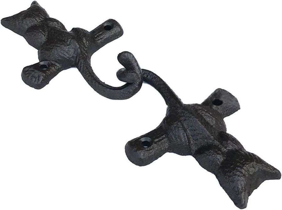 SNQ Set Van 3 Kapstokhaken Kattenwandhaken Gietijzeren Kapstokhaken Handdoekhaken Metaal Rustiek Sleutelhaken Vintage Decoratieve Wanddecoratie Met Schroeven Antiek Donker Roest