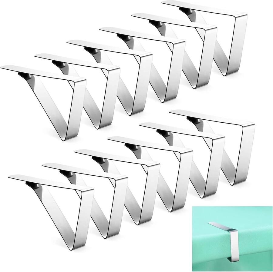 SNQ Tafelkleedklemmen Set Van 12 Rvs Tafelklemmen Voor Buiten Thuis Restaurant Picknick Feest En Bruiloft (Driehoek)