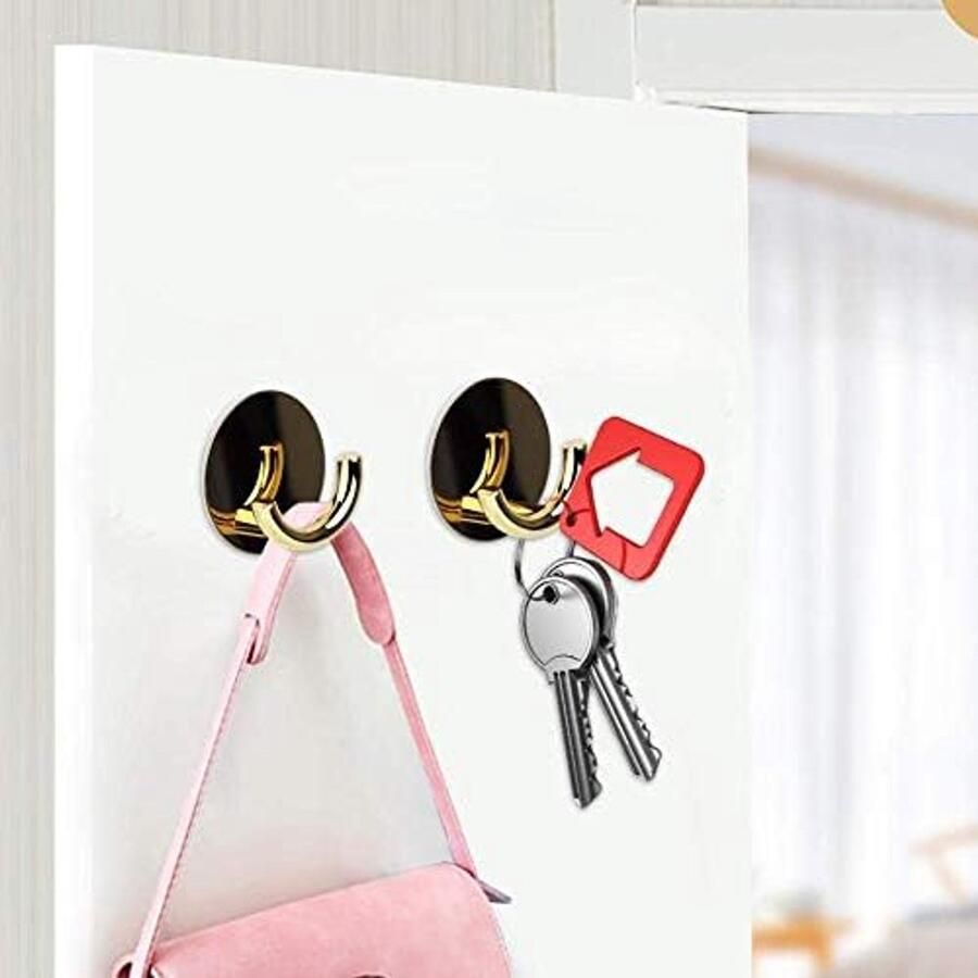 SNQ Wandhanger Zelfklevende Haken Rvs Zinklegering Kapstokhaken Voor Handdoekenkast Badkamer Slaapkamer Goud