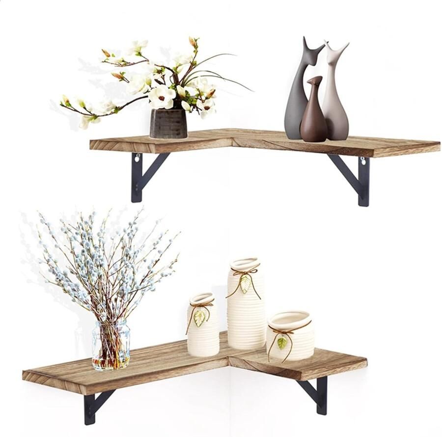 SNQ Zwevende planken 2 stuks Zwevende hoekplanken voor aan de muur Wandplanken voor decoratieve opslag Houten displayrekken voor woondecoratie Geschikt voor slaapkamer badkamer keuken wasruimte woonkamer
