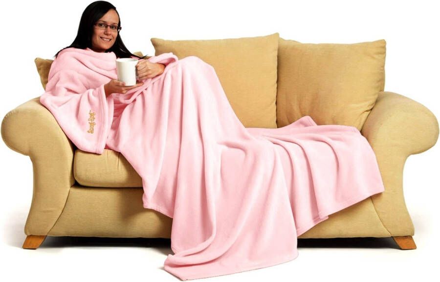 Snug Rug Snug-Rug Deluxe Roze Fleece Deken Met Mouwen TV Deken Plaid Warmte deken voor op de bank