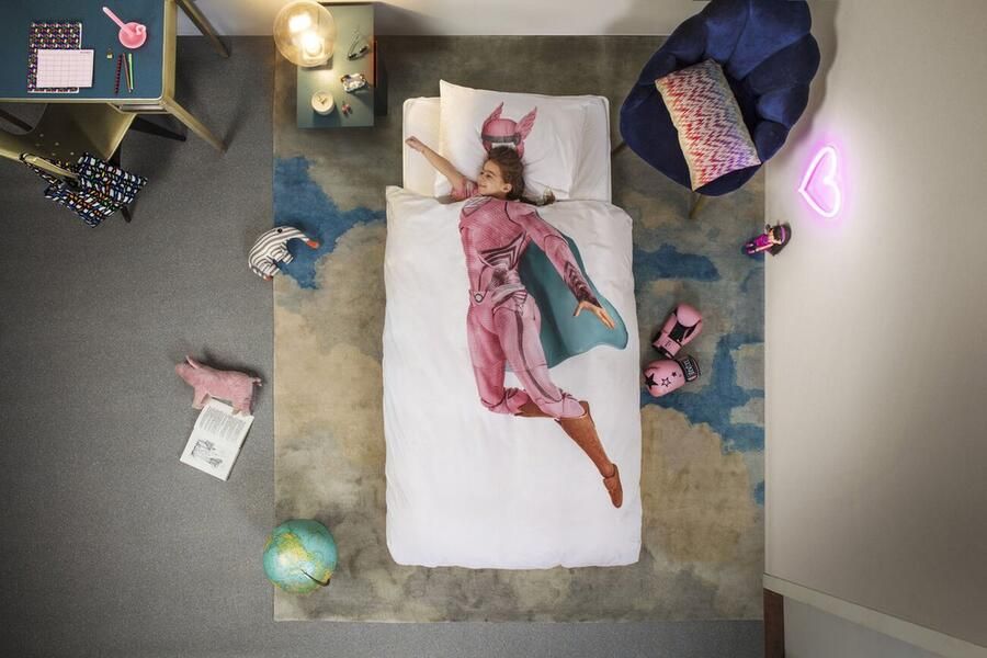 Snurk superheld overtrek eenpersoonsbed roos 140 x 220 cm