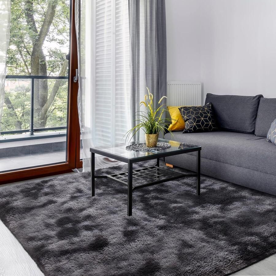 SOANNY hoogpolig vloerkleed voor de woonkamer wasbaar antislip en pluizig groot tie-dye langpolig shaggy vloerkleed voor de slaapkamer en kinderkamer nachtkastje 200 x 300 cm donkergrijs